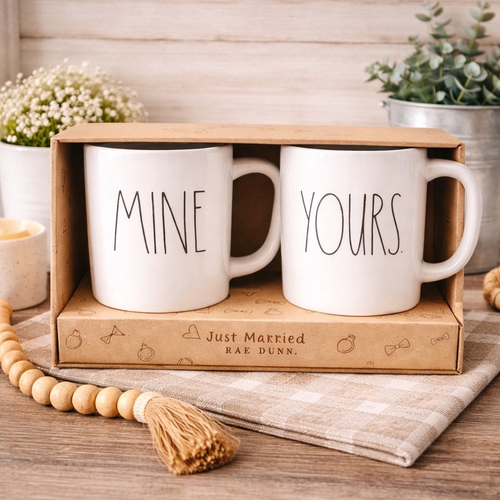 Rae Dunn Mine Yours Ceramic Farmhouse Rustic Coffee Mugs